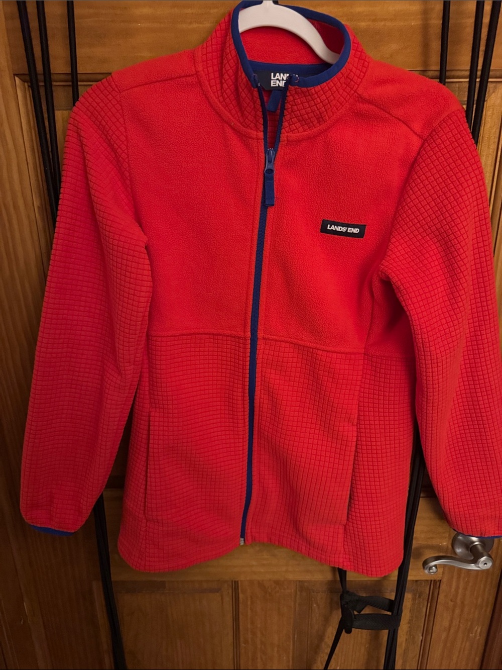 Lands' End Women’s Red Full‑Zip Fleece Jacket with Blue Trim